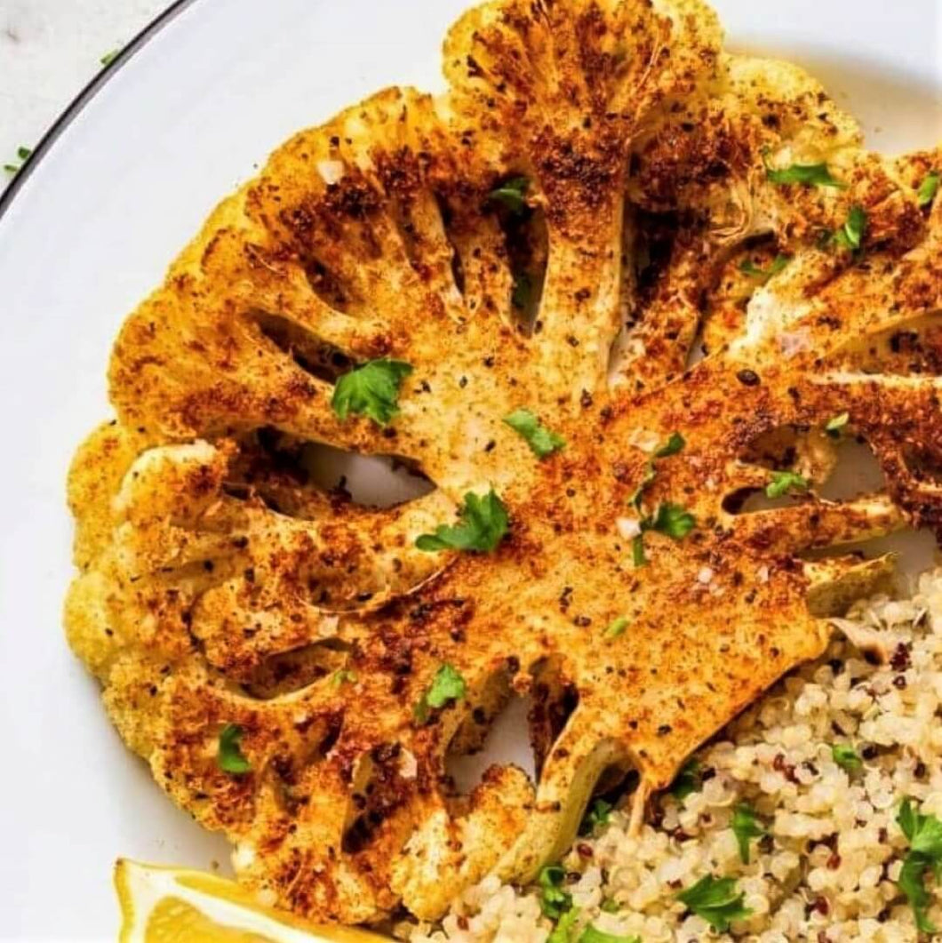 Cajun Roasted Cauliflower Steak with Mashed Sweet Potatoes - Try Vegan Meal Delivery Vegan Home Meal Delivery